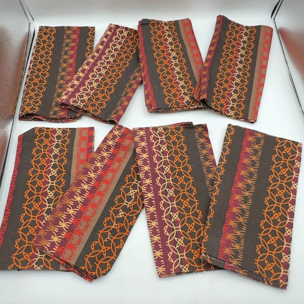 Crate & Barrel Marguerite Henna Cotton Napkins Set of 8 Boho Geometric 21x21